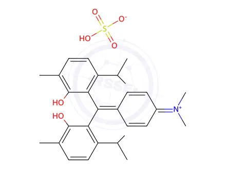 Chemical structure of N-(4-(bis(2-hydroxy-6-isopropyl-3-methylphenyl)methylene)cyclohexa-2,5-dien-1-ylidene)-N-methylmethanaminium hydrogen sulfate
