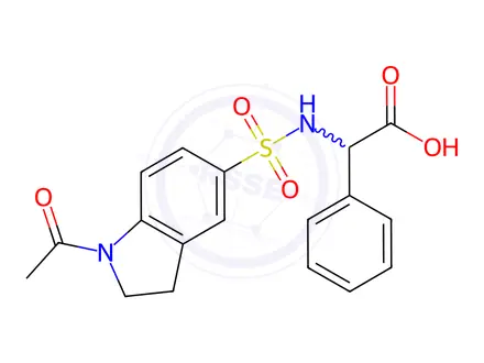 Chemical structure of {[(1-Acetyl-2,3-dihydro-1H-indol-5-yl)sulfonyl]-amino}(phenyl)acetic acid