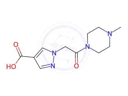 Chemical structure of 1-(2-(4-Methylpiperazin-1-yl)-2-oxoethyl)-1H-pyrazole-4-carboxylic acid dihydrochloride