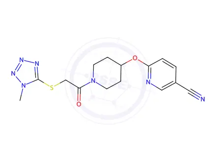 Chemical structure of 6-((1-(2-((1-Methyl-1H-tetrazol-5-yl)thio)acetyl)piperidin-4-yl)oxy)nicotinonitrile