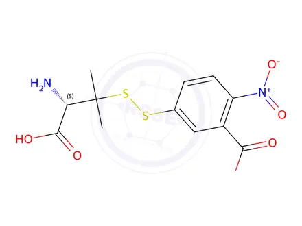 Chemical structure of (S)-5-((1-amino-1-carboxy-2-methylpropan-2-yl)disulfanyl)-2-nitrobenzoic acid