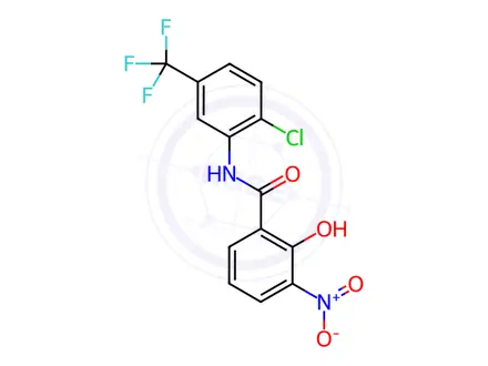 Chemical structure of N-[2-Chloro-5-(trifluoromethyl)phenyl]-2-hydroxy-3-nitrobenzamide