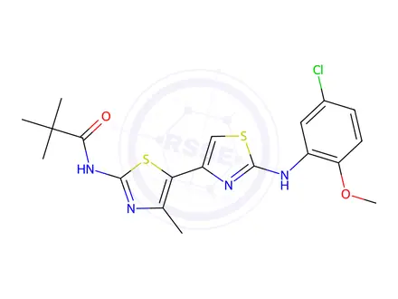 Chemical structure of N-(2-((5-chloro-2-methoxyphenyl)amino)-4'-methyl-[4,5'-bithiazol]-2'-yl)pivalamide