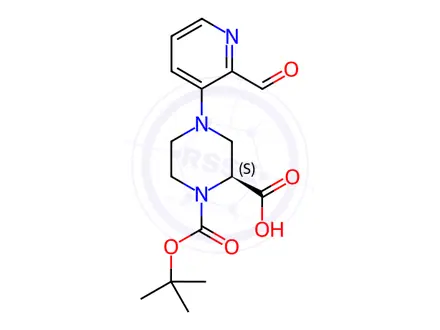 Chemical structure of (S)-1-(tert-Butoxycarbonyl)-4-(2-formylpyridin-3-yl)piperazine-2-carboxylic acid