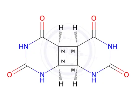Chemical structure of (4aα,4bα,8aα,8bα)-4a,4b,8a,8b-Tetrahydrocyclobuta[1,2-d:4,3-d']dipyrimidine-2,4,5,7(1H,3H,6H,8H)-tetrone