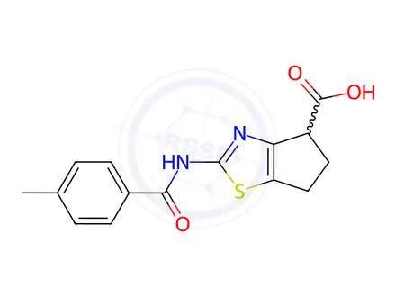 Chemical structure of 2-(4-Methylbenzamido)-5,6-dihydro-4H-cyclopenta[d]thiazole-4-carboxylic acid