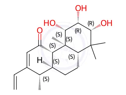 Chemical structure of (1S,4aS,4bS,5S,6R,7R,8aS,10aS)-5,6,7-trihydroxy-1,4b,8,8-tetramethyl-2-vinyl-4a,4b,5,6,7,8,8a,9,10,10a-decahydrophenanthren-4(1H)-one