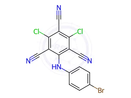 Chemical structure of 2-[(4-Bromophenyl)amino]-4,6-dichloro-1,3,5-benzenetricarbonitrile