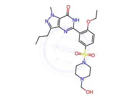 Chemical structure of 5-(2-ethoxy-5-((4-(hydroxymethyl)piperazin-1-yl)sulfonyl)phenyl)-1-methyl-3-propyl-1,6-dihydro-7H-pyrazolo[4,3-d]pyrimidin-7-one