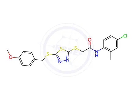 Chemical structure of N-(4-Chloro-2-methylphenyl)-2-((5-((4-methoxybenzyl)thio)-1,3,4-thiadiazol-2-yl)thio)acetamide