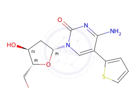 Chemical structure of 4-Amino-1-(4-hydroxy-5-(hydroxymethyl)tetrahydrofuran-2-yl)-5-(thiophen-2-yl)pyrimidin-2(1H)-one
