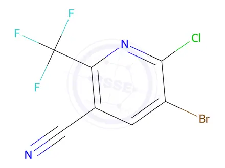 Chemical structure of 5-Bromo-6-chloro-2-(trifluoromethyl)nicotinonitrile