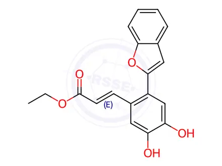Chemical structure of ethyl (E)-3-(2-(benzofuran-2-yl)-4,5-dihydroxyphenyl)acrylate
