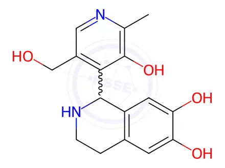 Chemical structure of 1-(2-methyl-3-hydroxy-5-hydroxymethyl-4-pyridyl)-6,7-dihydroxy-1,2-3,4-tetrahydroisoquinoline