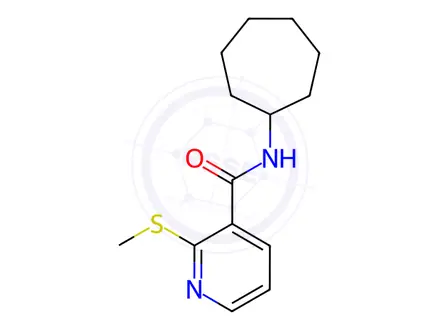 Chemical structure of N-cycloheptyl-2-(methylsulfanyl)pyridine-3-carbox amide