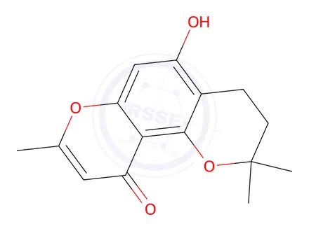 Chemical structure of 3,4-Dihydro-5-hydroxy-2,2,8-trimethyl-2H,10H-benzo[1,2-b:3,4-b']dipyran-10-one