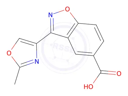 Chemical structure of 3-(2-Methyloxazol-4-yl)benzo[d]isoxazole-5-carboxylic acid