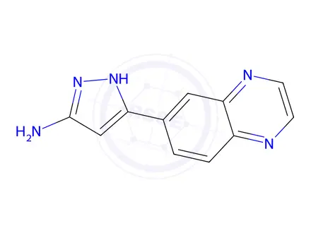 Chemical structure of 5-(Quinoxalin-6-yl)-1H-pyrazol-3-amine