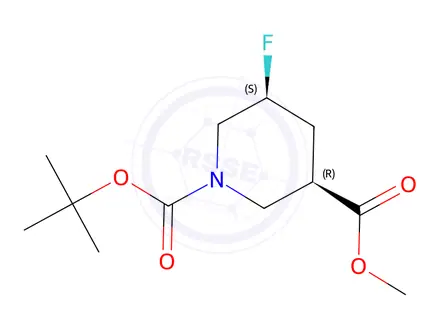 Chemical structure of cis-5-Fluoro-piperidine-1,3-dicarboxylic acid 1-tert-butyl ester 3-methyl ester