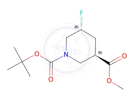 Chemical structure of trans-5-Fluoro-piperidine-1,3-dicarboxylic acid 1-tert-butyl ester 3-methyl ester