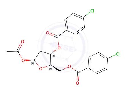 Chemical structure of (2R,3S,5S)-5-Acetoxy-2-(((4-Chlorobenzoyl)oxy)methyl)tetrahydrofuran-3-yl 4-chlorobenzoate