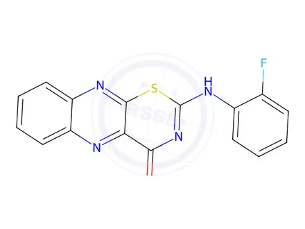 Chemical structure of 2-((2-Fluorophenyl)amino)-4H-[1,3]thiazino[5,6-b]quinoxalin-4-one