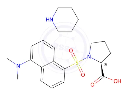 Chemical structure of 1-[[5-(dimethylamino)-1-naphthyl]sulphonyl]-L-proline, compound with piperidine (1:1)