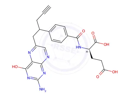 Chemical structure of (2R)-2-(4-(1-(2-amino-4-hydroxypteridin-6-yl)pent-4-yn-2-yl)benzamido)pentanedioic acid