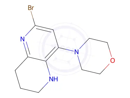 Chemical structure of 6-bromo-8-(morpholin-4-yl)-1,2,3,4-tetrahydro-1,5-naphthyridine