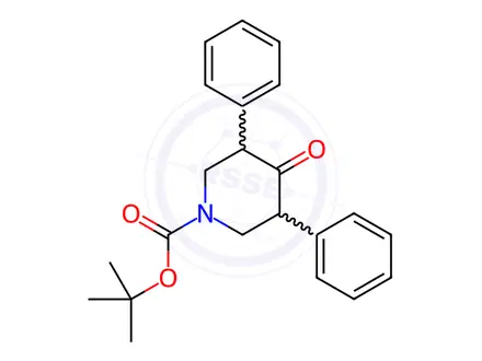Chemical structure of 1-Piperidinecarboxylic acid, 4-oxo-3,5-diphenyl-, 1,1-dimethylethyl ester