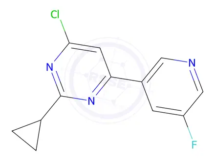 Chemical structure of 4-chloro-2-cyclopropyl-6-(5-fluoropyridin-3-yl)pyrimidine