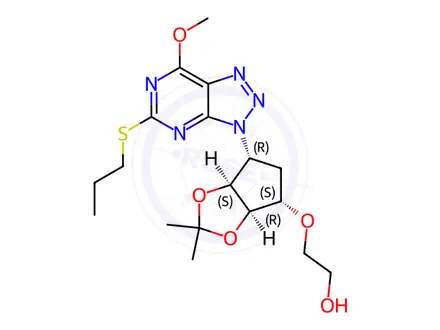 Chemical structure of Ethanol, 2-[[(3aR,4S,6R,6aS)-tetrahydro-6-[7-methoxy-5-(propylthio)-3H-1,2,3-triazolo[4,5-d]pyrimidin-3-yl]-2,2-dimethyl-4H-cyclopenta-1,3-dioxol-4-yl]oxy]-