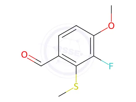 Chemical structure of 3-Fluoro-4-methoxy-2-(methylthio)benzaldehyde