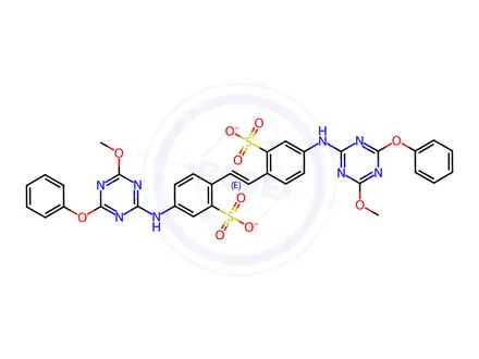 Chemical structure of disodium 4,4'-bis[(4-methoxy-6-phenoxy-1,3,5-triazin-2-yl)amino]stilbene-2,2'-disulphonate
