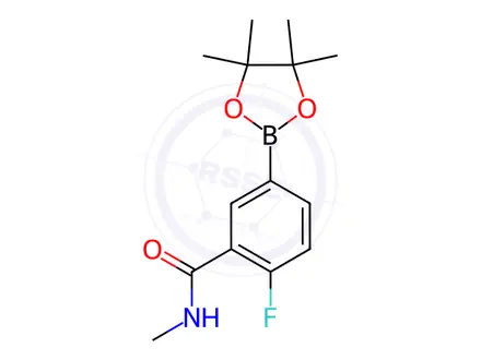 Chemical structure of 2-Fluoro-N-methyl-5-(4,4,5,5-tetramethyl-1,3,2-dioxaborolan-2-yl)benzamide