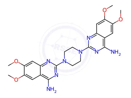 Chemical structure of 1,4-bis(4-amino-6,7-dimethoxy-2-quinazolinyl)piperazine dihydrochloride