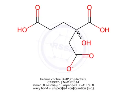 Chemical structure of betaine choline [R-(R*,R*)]-tartrate