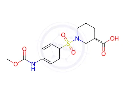 Chemical structure of 1-((4-((Methoxycarbonyl)amino)phenyl)sulfonyl)piperidine-3-carboxylic acid