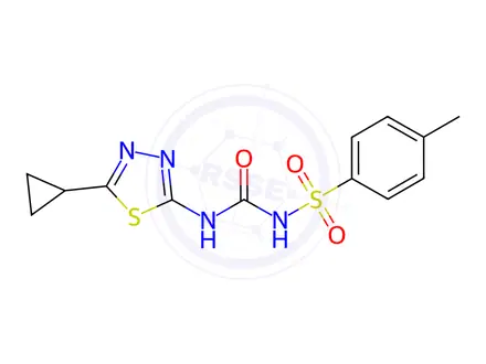 Chemical structure of N-((5-cyclopropyl-1,3,4-thiadiazol-2-yl)carbamoyl)-4-methylbenzenesulfonamide
