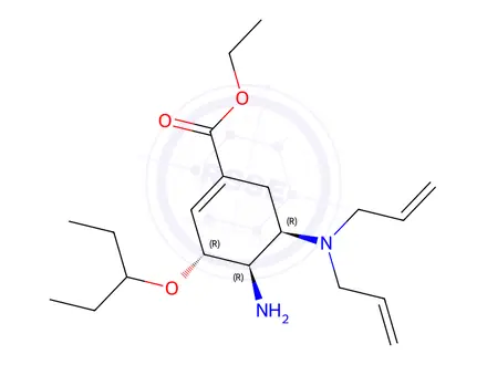 Chemical structure of (3R,4R,5R)-ethyl 4-amino-5-(diallylamino)-3-(pentan-3-yloxy)cyclohex-1-enecarboxylate