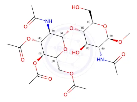 Chemical structure of Methyl 2-acetamido-4-O-(2-acetamido-3-4-6-tri-O-acetyl-2-deoxy-β-D-glucopyranosyl)-2-deoxy-β-D-glucopyranoside