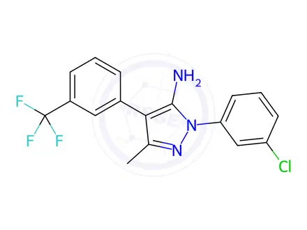 Chemical structure of 1-(3-Chlorophenyl)-3-methyl-4-[3-(trifluoromethyl)phenyl]-1H-pyrazol-5-amine