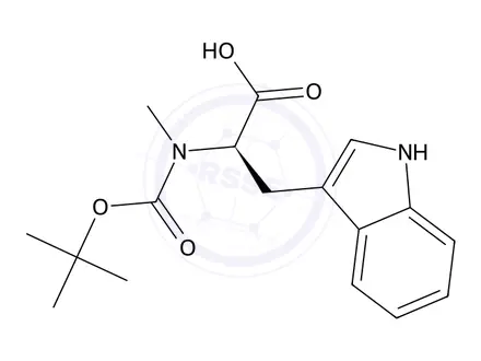 Chemical structure of (R)-2-((tert-Butoxycarbonyl)(methyl)amino)-3-(1H-indol-3-yl)propanoic acid