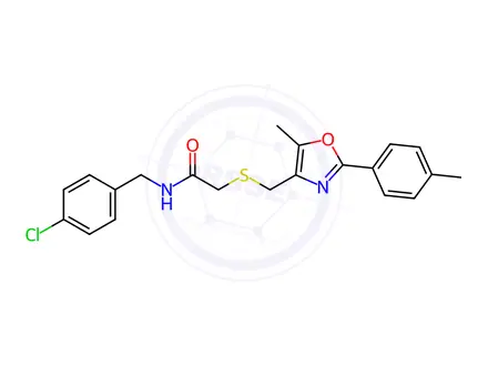 Chemical structure of Acetamide, N-[(4-chlorophenyl)methyl]-2-[[[5-methyl-2-(4-methylphenyl)-4-oxazolyl]methyl]thio]-