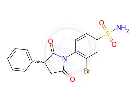 Chemical structure of 3-bromo-4-(2,5-dioxo-3-phenyl-pyrrolidin-1-yl)benzenesulfonamide