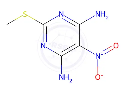 Chemical structure of 2-(methylthio)-5-nitropyrimidine-4,6-diamine
