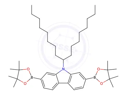 Chemical structure of 9-(Heptadecan-9-yl)-2,7-bis(4,4,5,5-tetramethyl-1,3,2-dioxaborolan-2-yl)-9H-carbazole