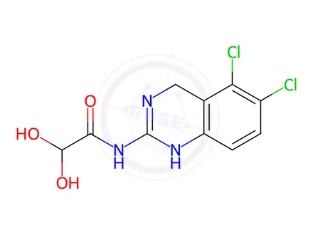 Chemical structure of N-(5,6-Dichloro-1,4-dihydroquinazolin-2-yl)-2,2-dihydroxyacetamide