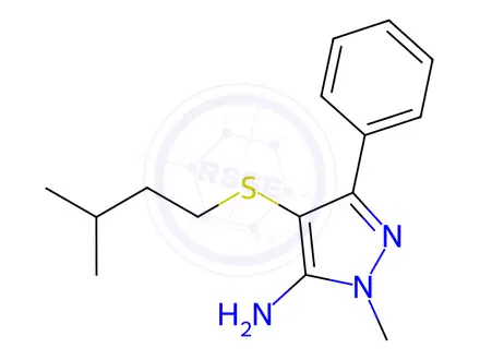 Chemical structure of 1-Methyl-3-phenyl-4-(3'-methyl)butylthio-5-aminopyrazole