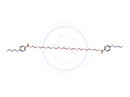 Chemical structure of 3,6,9,12,15,18,21,24-Octaoxahexacosane-1,26-diyl bis(4-(butylamino)benzoate)